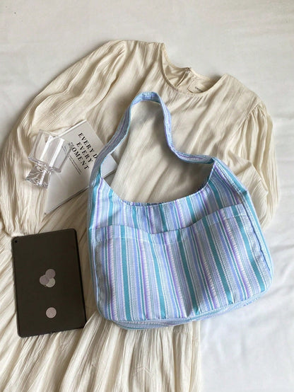 Large Capacity Women's Cloth Bag, Shoulder Bag, Casual Versatile Striped Tote Bag