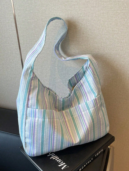 Large Capacity Women's Cloth Bag, Shoulder Bag, Casual Versatile Striped Tote Bag