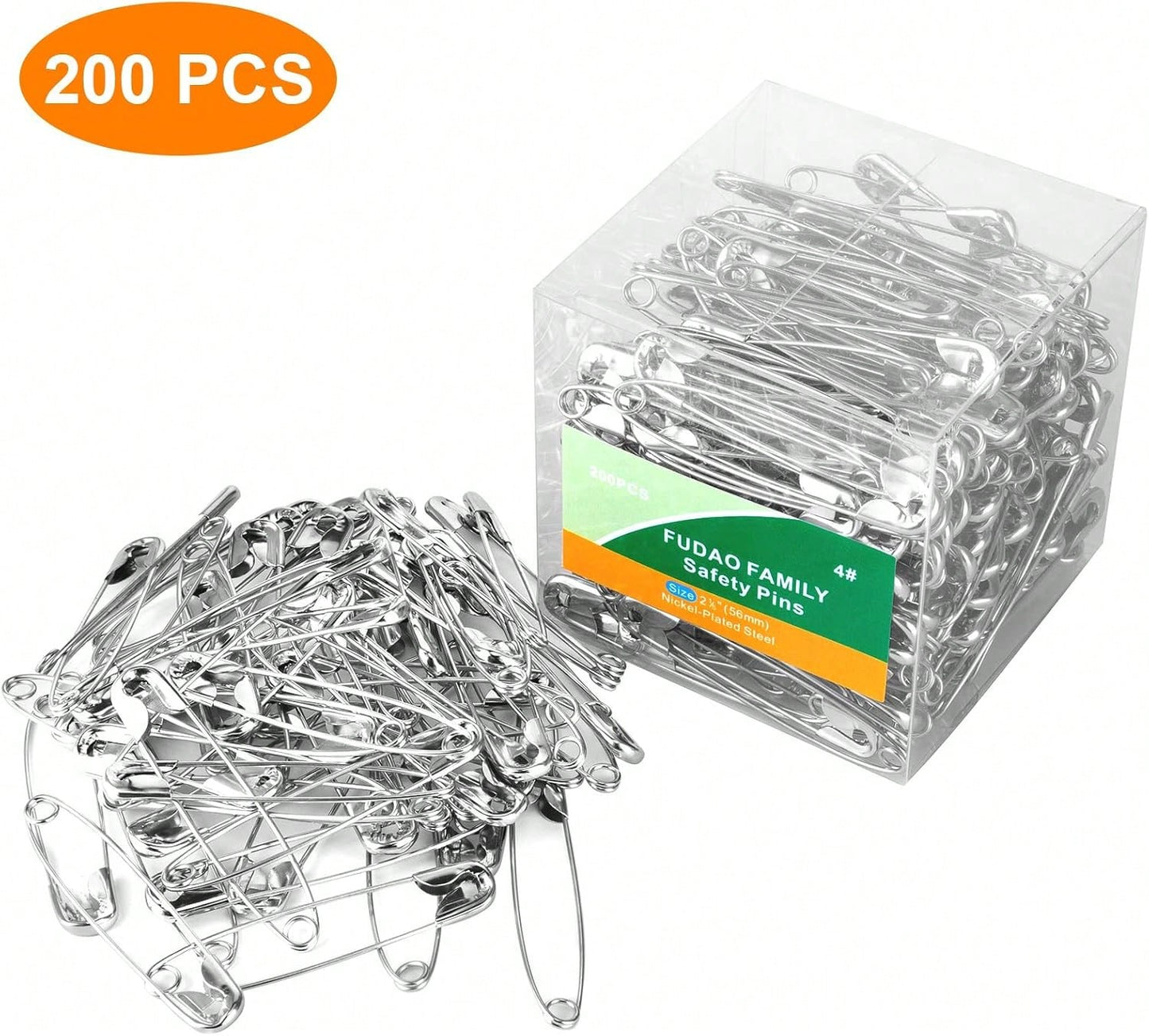 Large Safety Pins 22 Inches (56mm), Size 4, 200 Pcs, Nickel- Plated Steel (200)
