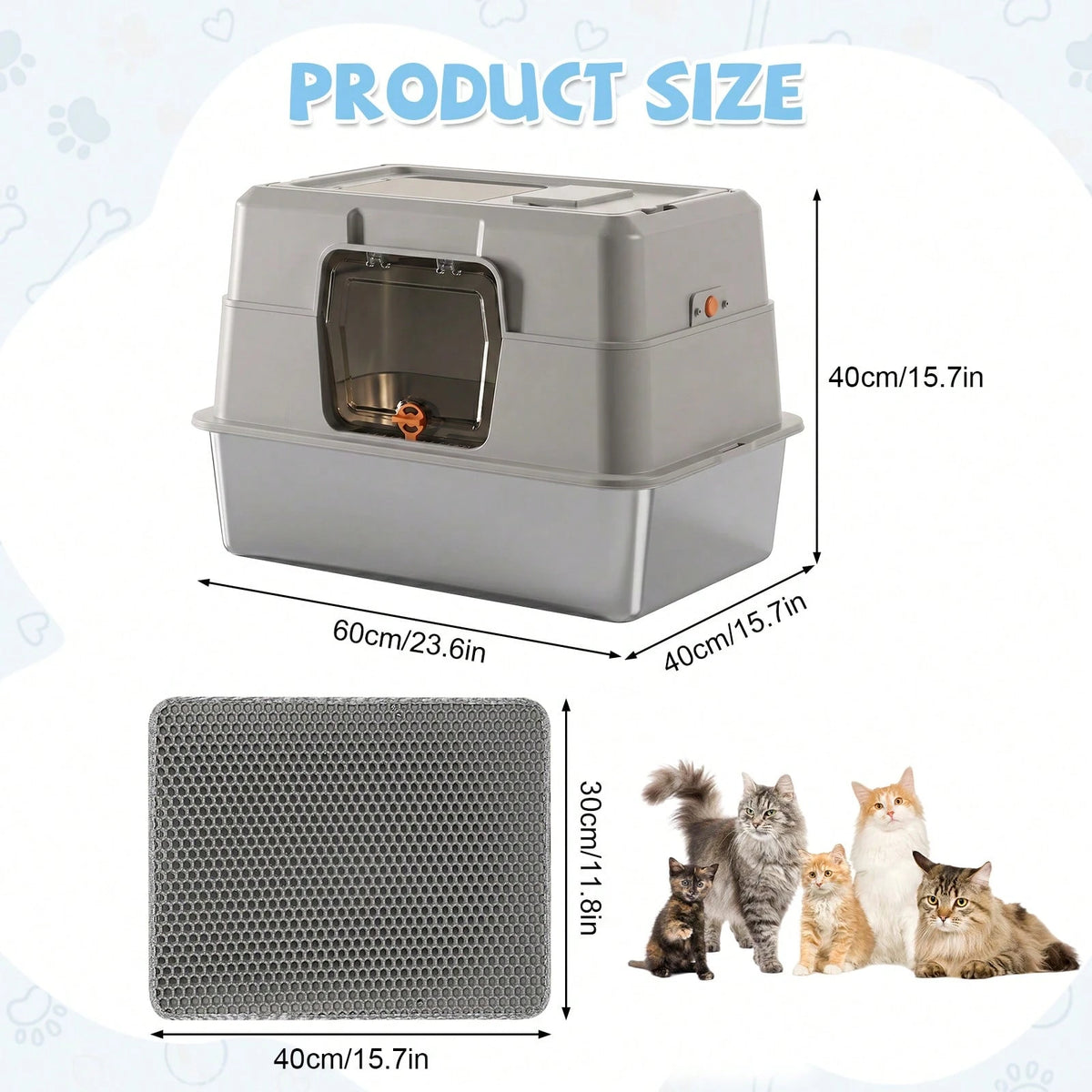 Large Stainless Steel Litter Box With Lid, High Sided Enclosed Metal Cat Litter Pan, Dog Proof Front Entry Top Exit, Odor Control Easy Clean Leak Proof, Includes Mat, Scoop & Step Ideal For Small To M