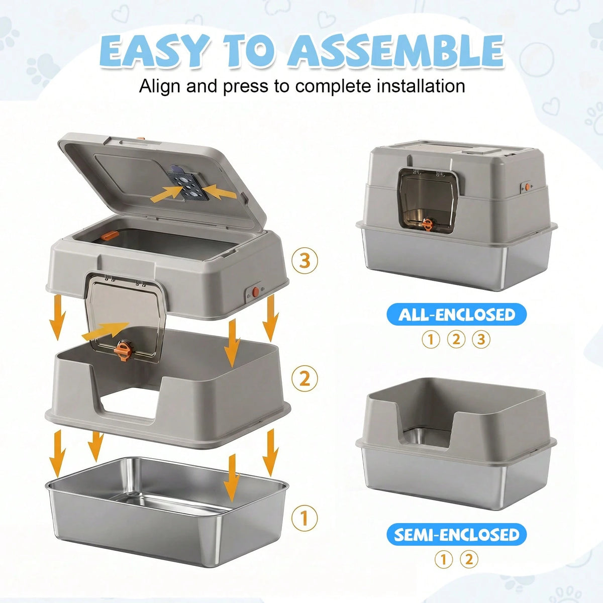 Large Stainless Steel Litter Box With Lid, High Sided Enclosed Metal Cat Litter Pan, Dog Proof Front Entry Top Exit, Odor Control Easy Clean Leak Proof, Includes Mat, Scoop & Step Ideal For Small To M