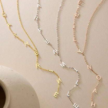 Lariat Letter Necklace, Customized Y-Shaped Pendant Name Necklace, Sterling Silver Or 14K Gold Plated 2.5 Microns, Bridesmaid Gift, Mother's Day Gift, Anniversary Gift