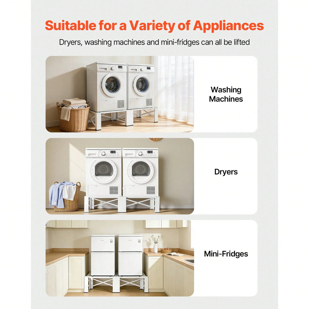 Laundry Pedestal, 12 In Height, Washer And Dryer Pedestals With 700 Lbs Weight Load Capacity, Non-Slip Feet, 28.3 X 28.3 In Washing Machine Stand Universal Fit, White, 2 Pack