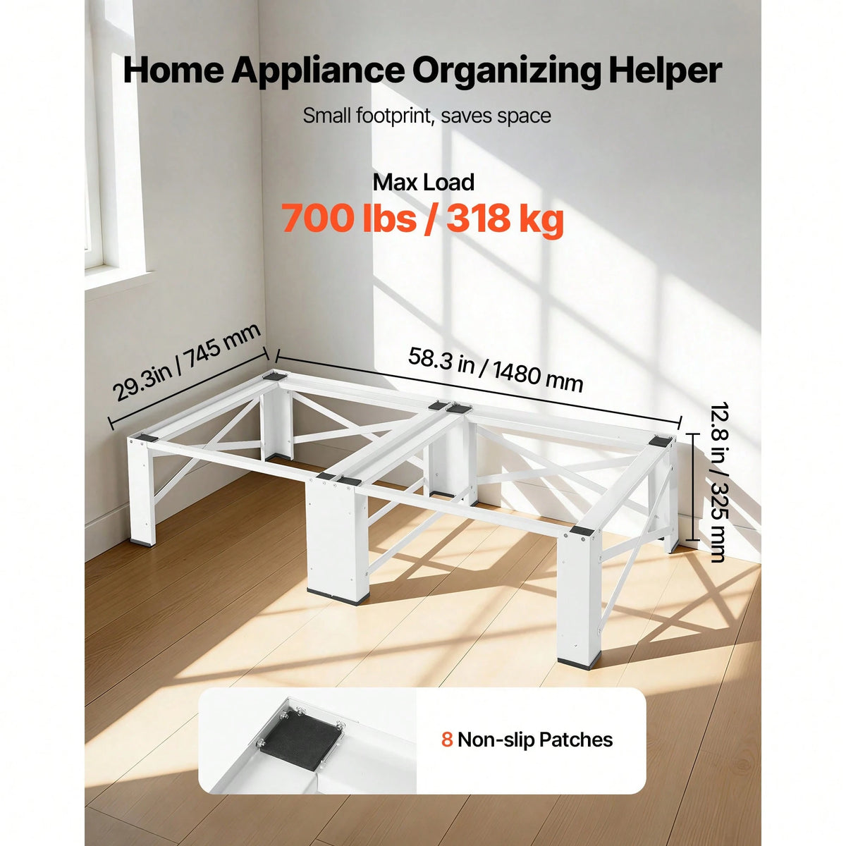 Laundry Pedestal, 12 In Height, Washer And Dryer Pedestals With 700 Lbs Weight Load Capacity, Non-Slip Feet, 28.3 X 28.3 In Washing Machine Stand Universal Fit, White, 2 Pack