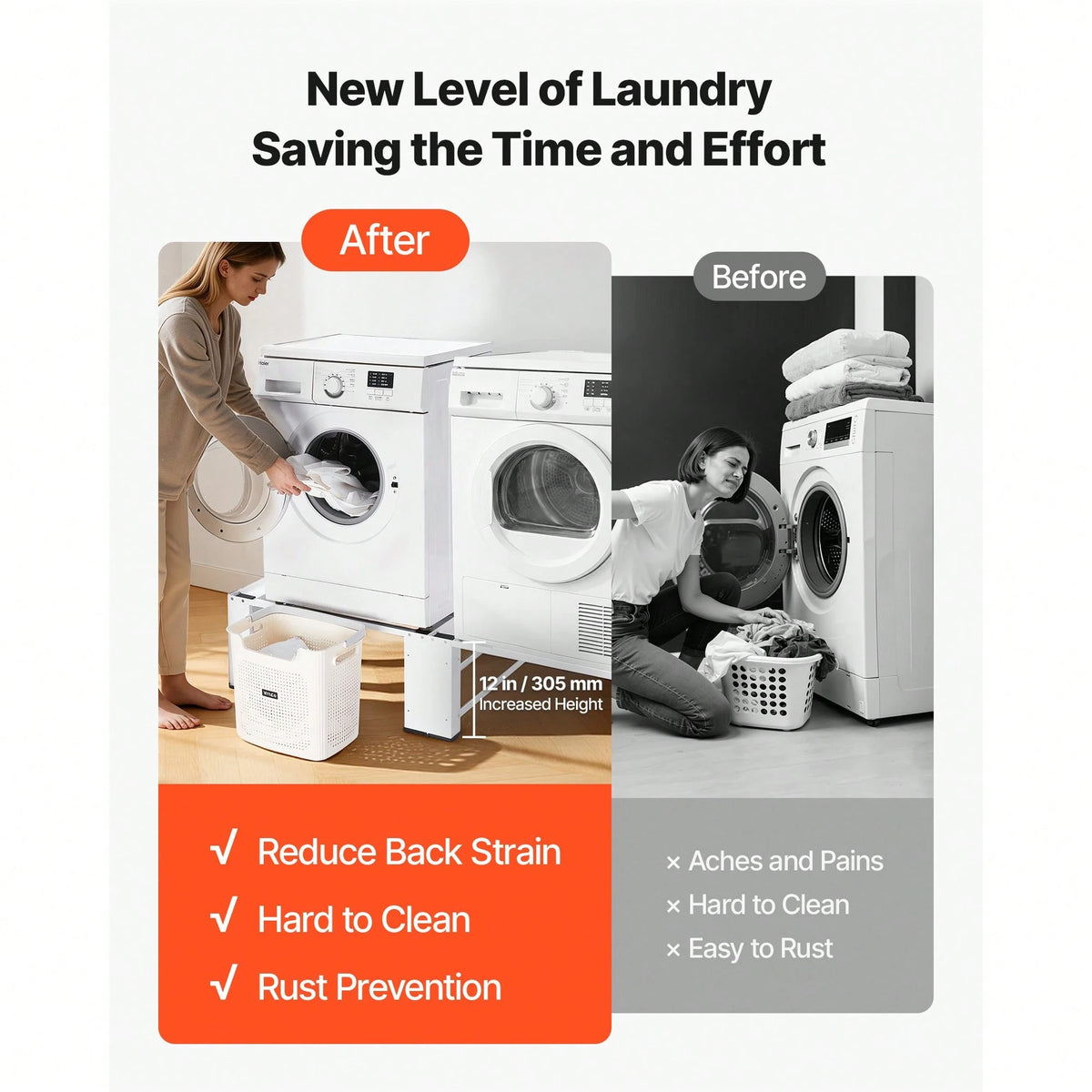 Laundry Pedestal, 12 In Height, Washer And Dryer Pedestals With 700 Lbs Weight Load Capacity, Non-Slip Feet, 28.3 X 28.3 In Washing Machine Stand Universal Fit, White, 2 Pack