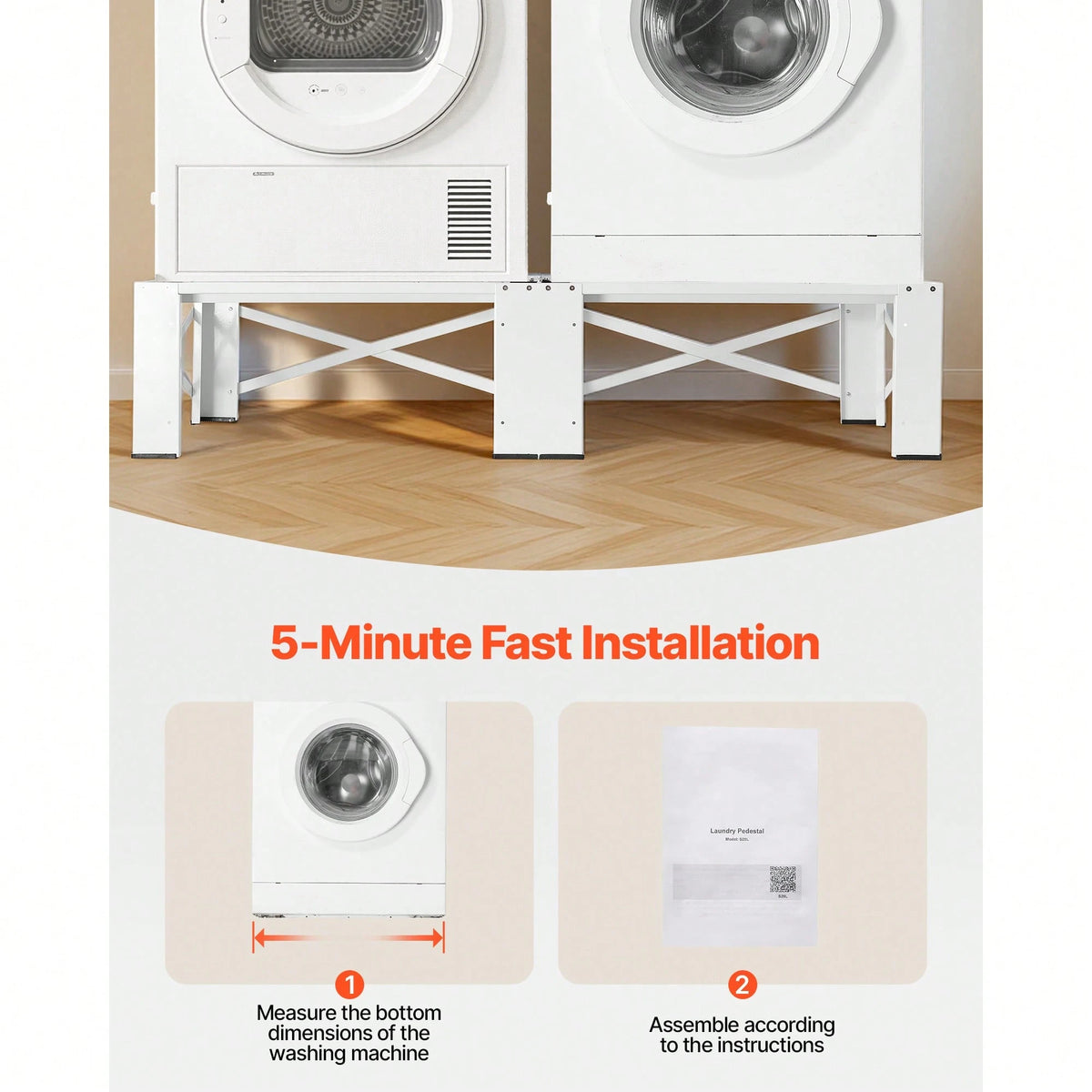 Laundry Pedestal, 12 In Height, Washer And Dryer Pedestals With 700 Lbs Weight Load Capacity, Non-Slip Feet, 28.3 X 28.3 In Washing Machine Stand Universal Fit, White, 2 Pack