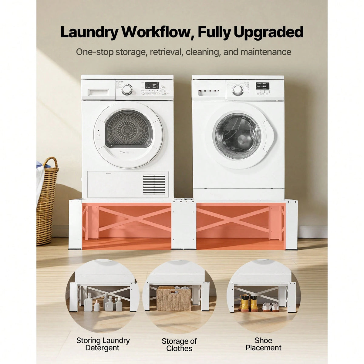 Laundry Pedestal, 12 In Height, Washer And Dryer Pedestals With 700 Lbs Weight Load Capacity, Non-Slip Feet, 28.3 X 28.3 In Washing Machine Stand Universal Fit, White, 2 Pack