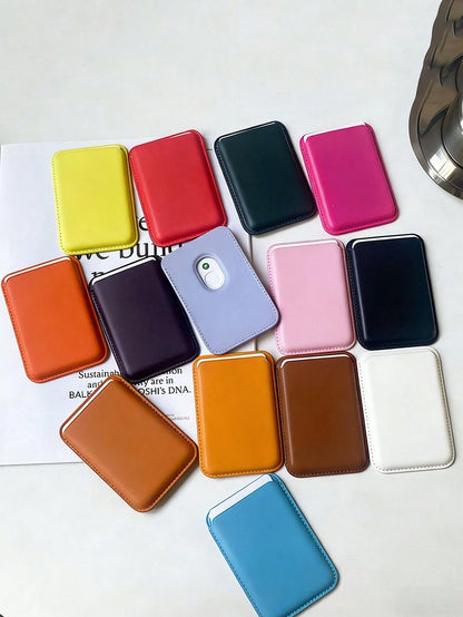 Leather Wallet Card Holder PU Apple Magsafe Leather Magnetic Card Slot PU Leather Back Sticker Suitable For Public Transportation Card Spring Gift