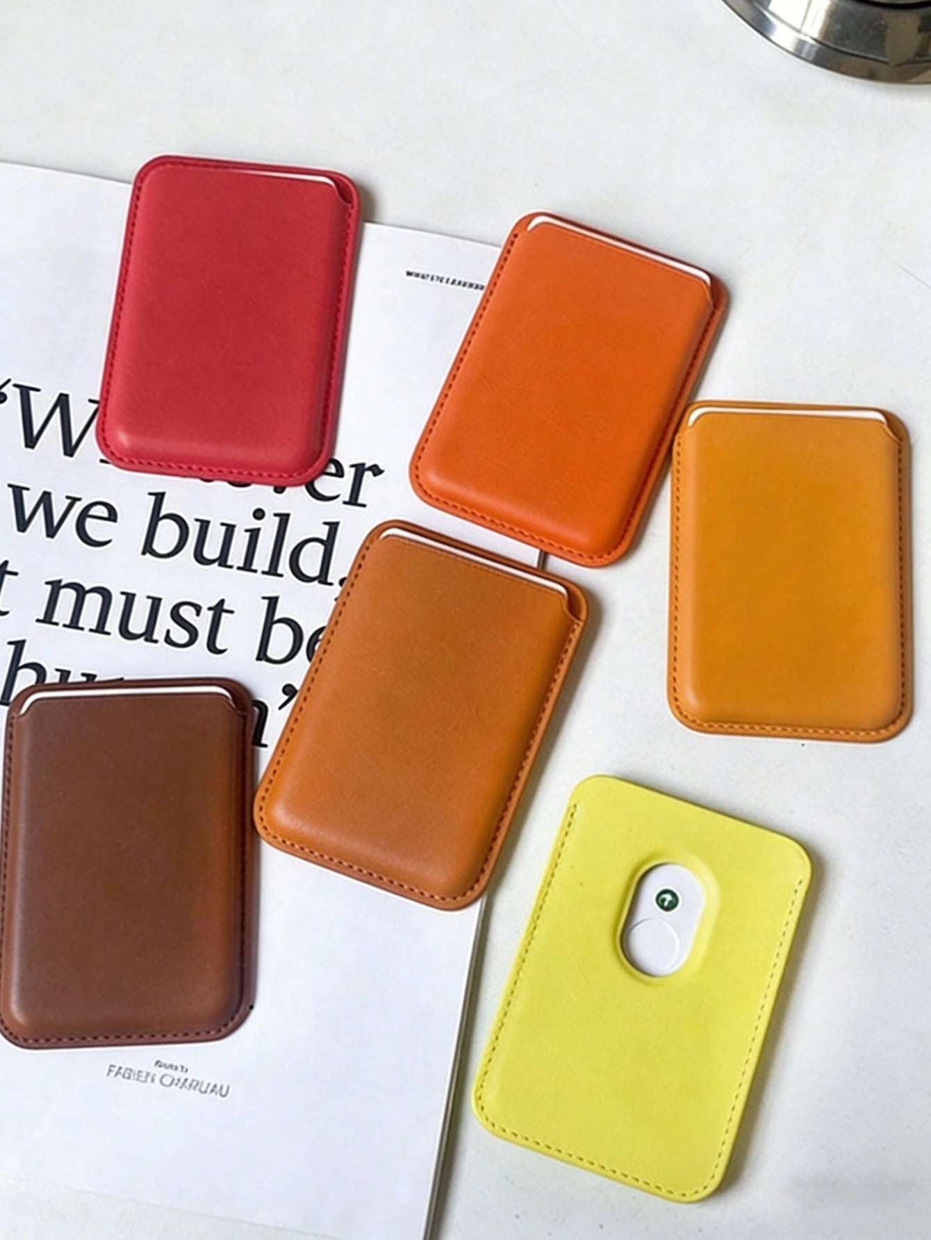 Leather Wallet Card Holder PU Apple Magsafe Leather Magnetic Card Slot PU Leather Back Sticker Suitable For Public Transportation Card Spring Gift