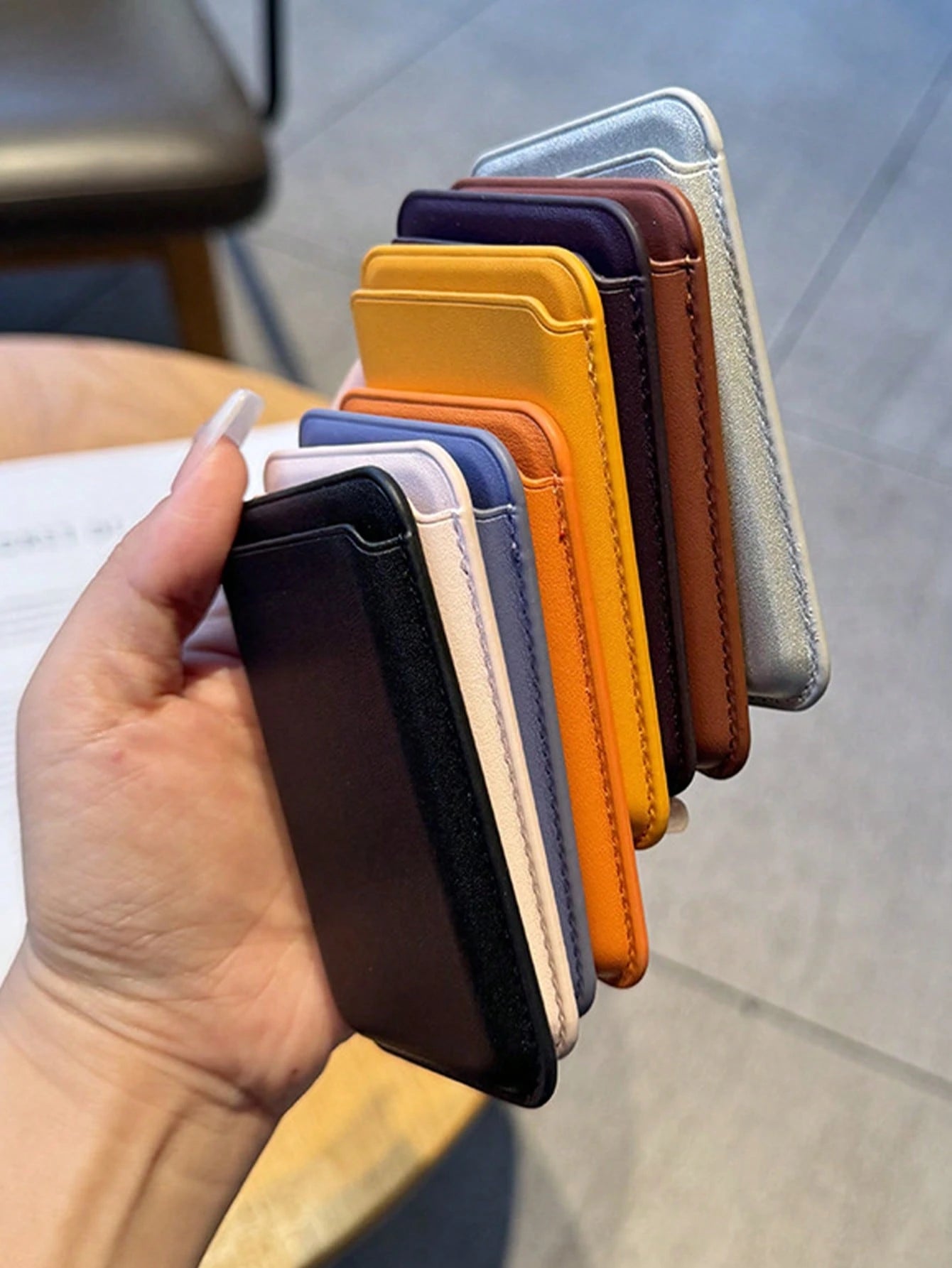 Leather Wallet Card Holder PU Apple Magsafe Leather Magnetic Card Slot PU Leather Back Sticker Suitable For Public Transportation Card Spring Gift