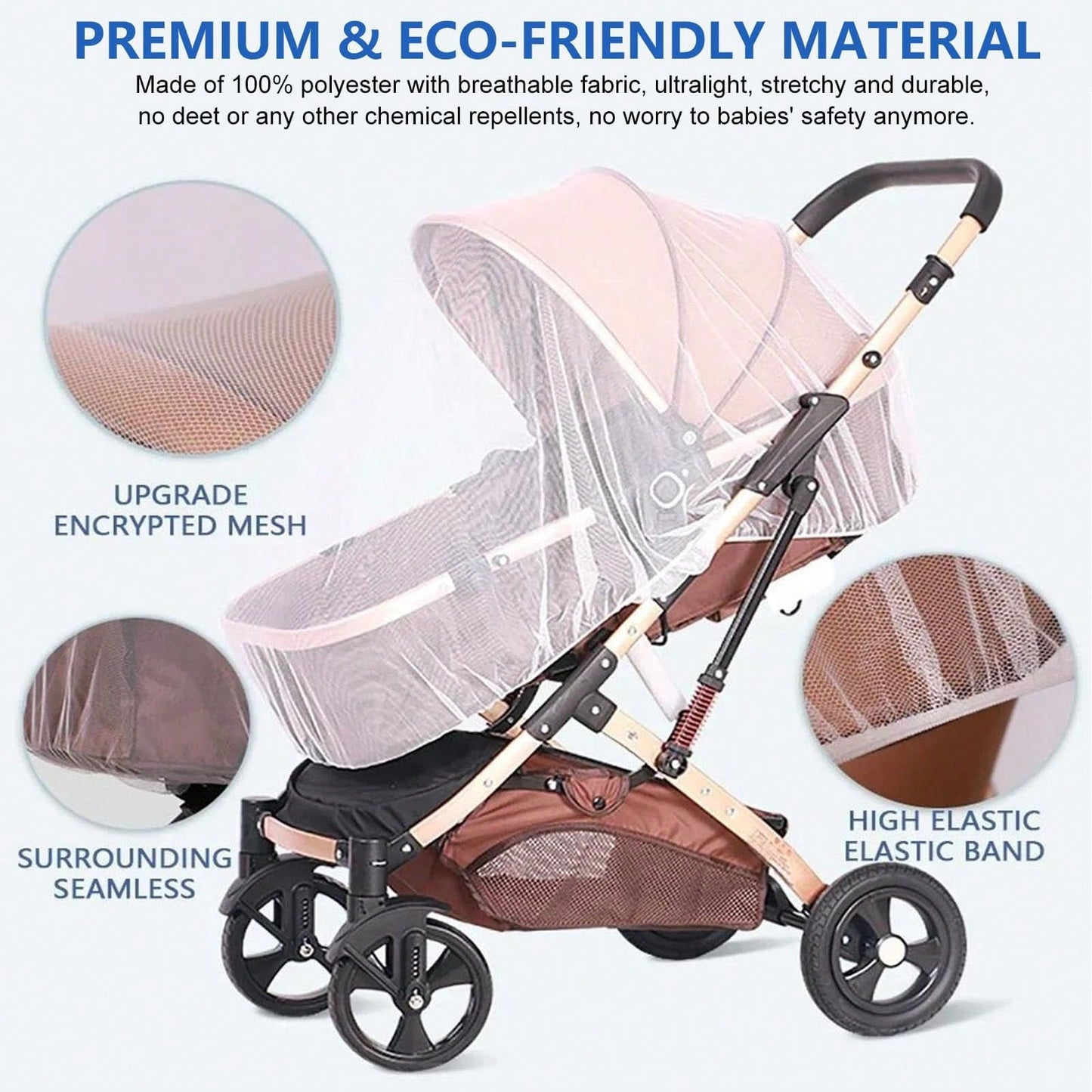 Leybybui Universal Baby Stroller Mosquito Net- Breathable Mesh Bug Protection For Bassinets, Playards & Cribs| Summer Outdoor Must-Have