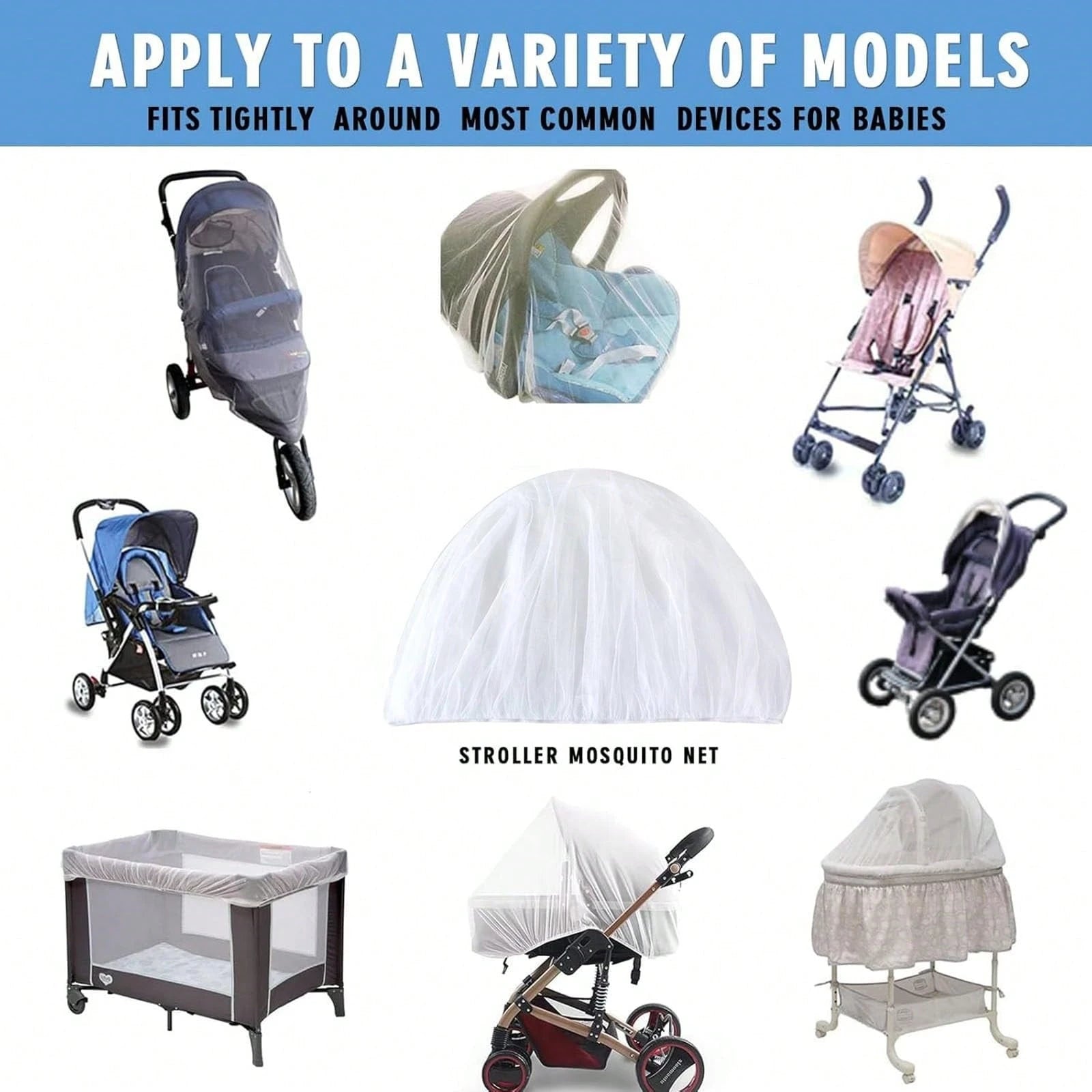 Leybybui Universal Baby Stroller Mosquito Net- Breathable Mesh Bug Protection For Bassinets, Playards & Cribs| Summer Outdoor Must-Have