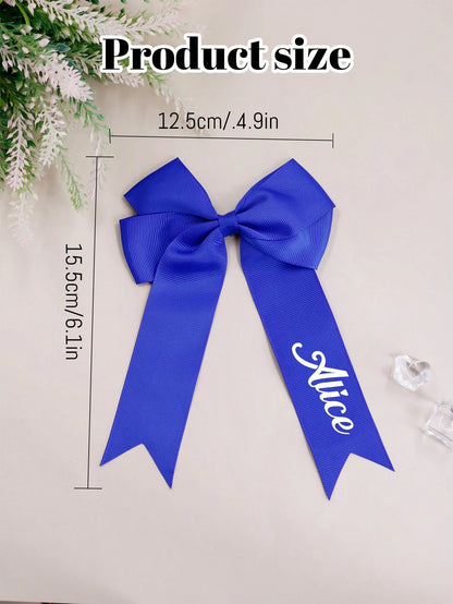 LICVIC 1/2Pcs Custom Name Hair Clip, Personalized Bow Alligator Clip, Customized Satin Hair Bow, Customizable Hair Accessory, Wedding, Birthday Gift