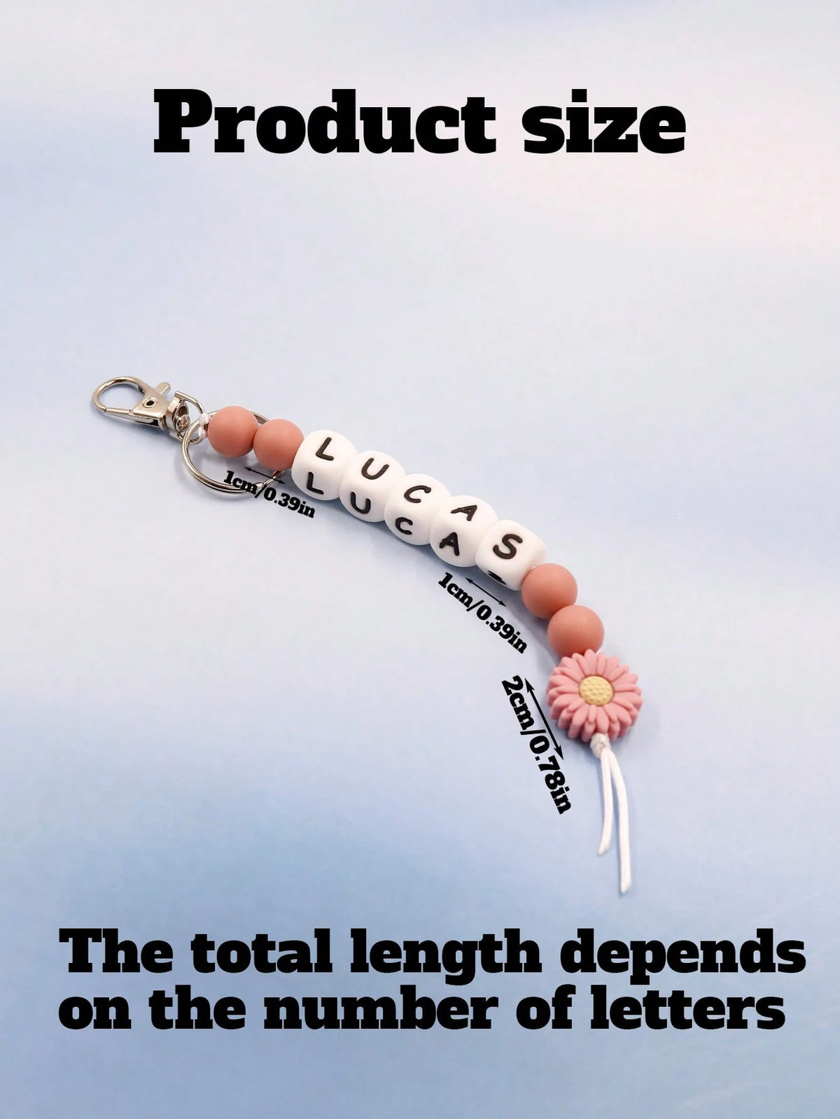 LICVIC Customized Keychain, Personalized Daisy Silicone Bead Pendant, Keychain With Beaded Letters, Backpack, Handbag Charms, Unisex Keychain, Children's Keychain, Gift For Friends, Family, Students