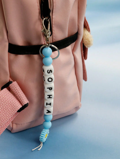 LICVIC Customized Keychain, Personalized Daisy Silicone Bead Pendant, Keychain With Beaded Letters, Backpack, Handbag Charms, Unisex Keychain, Children's Keychain, Gift For Friends, Family, Students