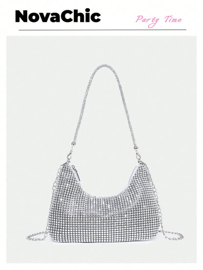 Lightweight, Business Casual Rhinestone Decor Bucket Bag Mini Drawstring Design, Clear Bag Faux Pearl Bag Evening Bag,Bride, Wedding Items