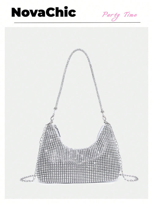 Lightweight, Business Casual Rhinestone Decor Bucket Bag Mini Drawstring Design, Clear Bag Faux Pearl Bag Evening Bag,Bride, Wedding Items
