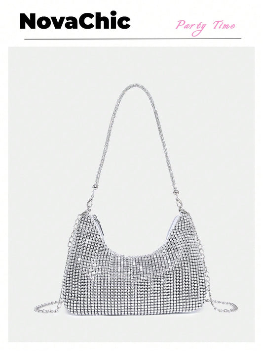 Lightweight, Business Casual Rhinestone Decor Bucket Bag Mini Drawstring Design, Clear Bag Faux Pearl Bag Evening Bag,Bride, Wedding Items