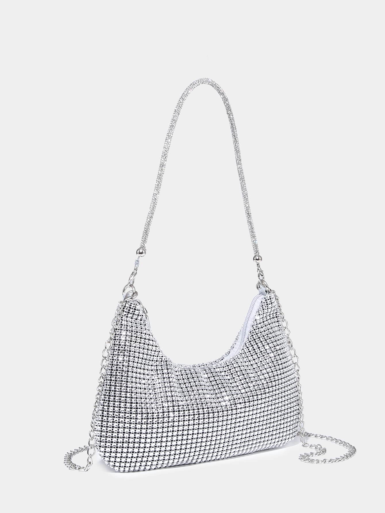 Lightweight, Business Casual Rhinestone Decor Bucket Bag Mini Drawstring Design, Clear Bag Faux Pearl Bag Evening Bag,Bride, Wedding Items