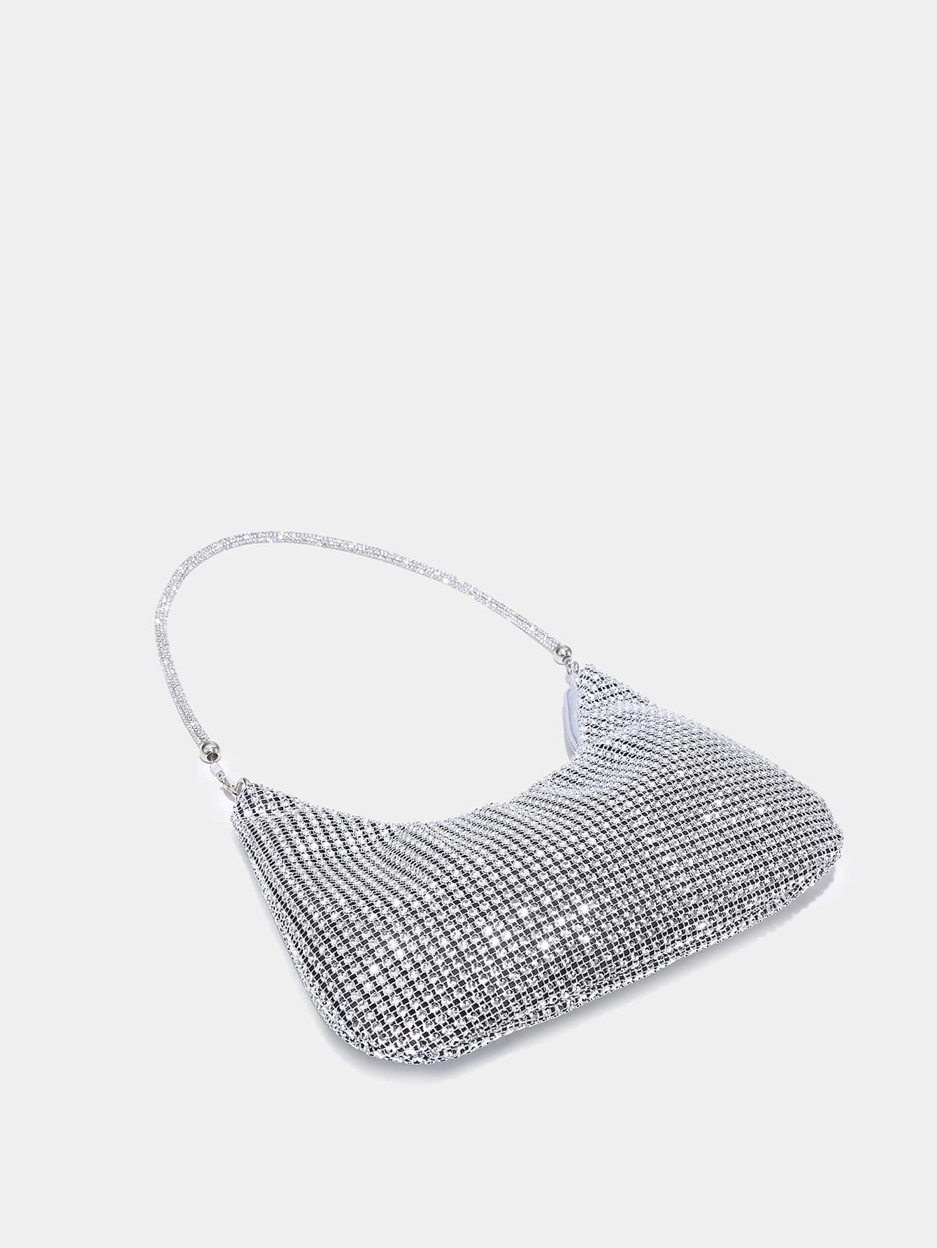 Lightweight, Business Casual Rhinestone Decor Bucket Bag Mini Drawstring Design, Clear Bag Faux Pearl Bag Evening Bag,Bride, Wedding Items