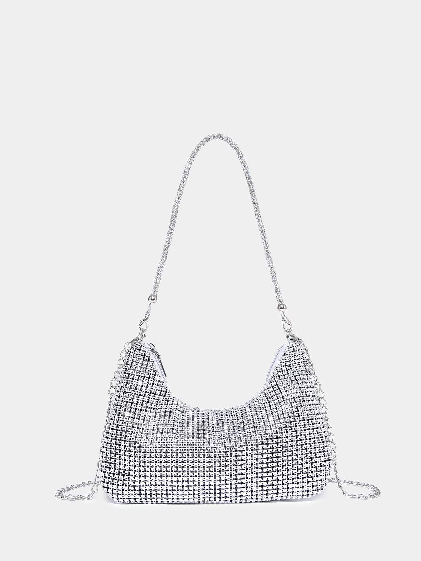 Lightweight, Business Casual Rhinestone Decor Bucket Bag Mini Drawstring Design, Clear Bag Faux Pearl Bag Evening Bag,Bride, Wedding Items