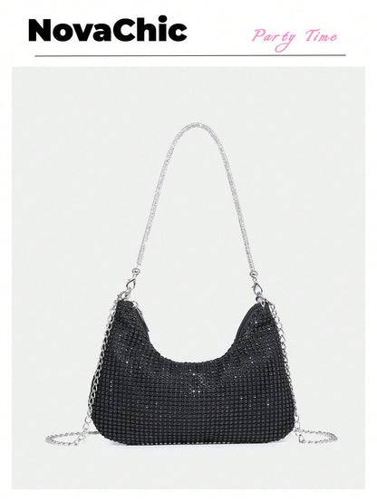 Lightweight, Business Casual Rhinestone Decor Bucket Bag Mini Drawstring Design, Clear Bag Faux Pearl Bag Evening Bag,Bride, Wedding Items