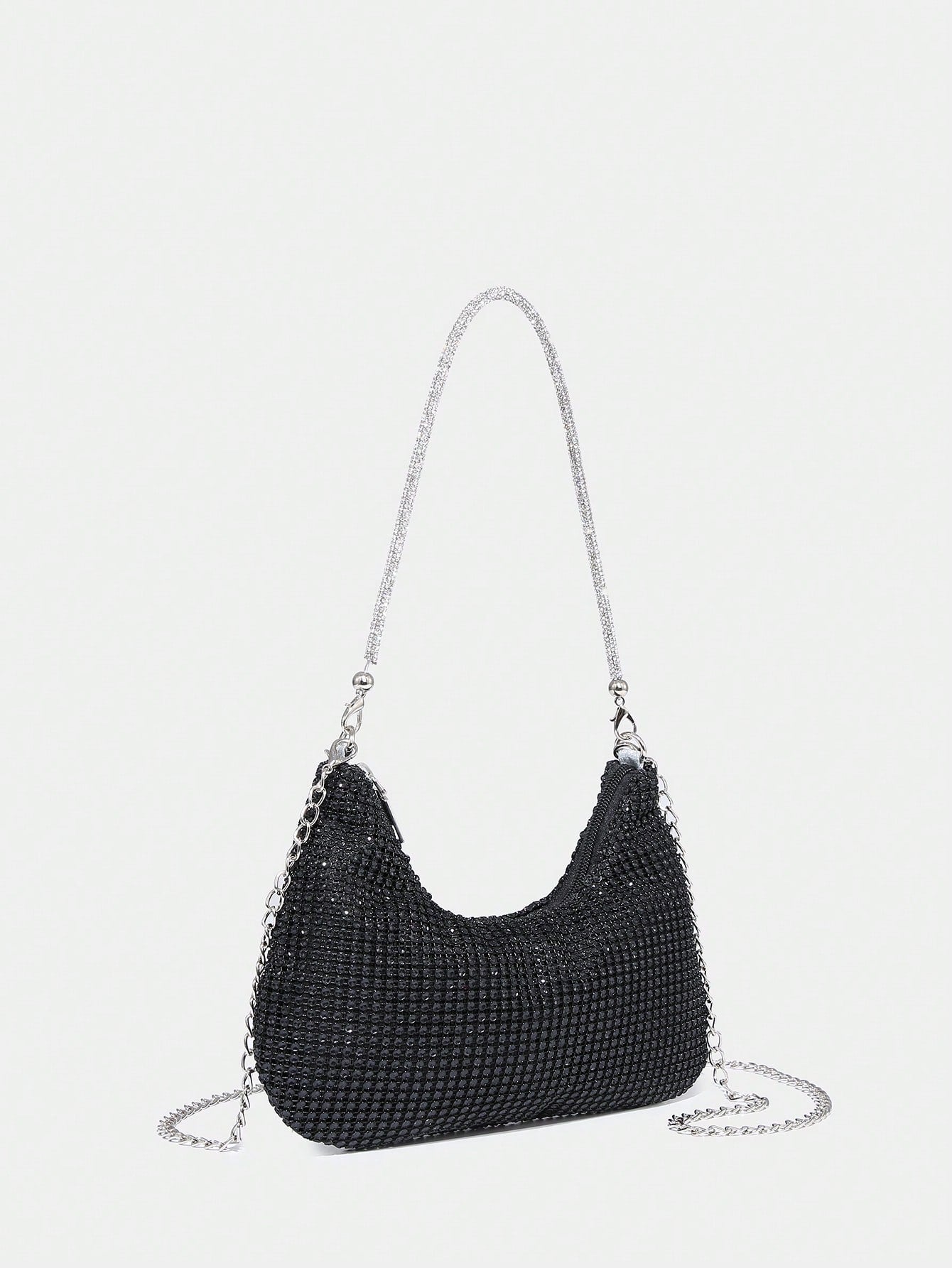 Lightweight, Business Casual Rhinestone Decor Bucket Bag Mini Drawstring Design, Clear Bag Faux Pearl Bag Evening Bag,Bride, Wedding Items
