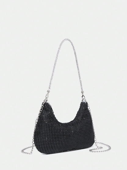 Lightweight, Business Casual Rhinestone Decor Bucket Bag Mini Drawstring Design, Clear Bag Faux Pearl Bag Evening Bag,Bride, Wedding Items