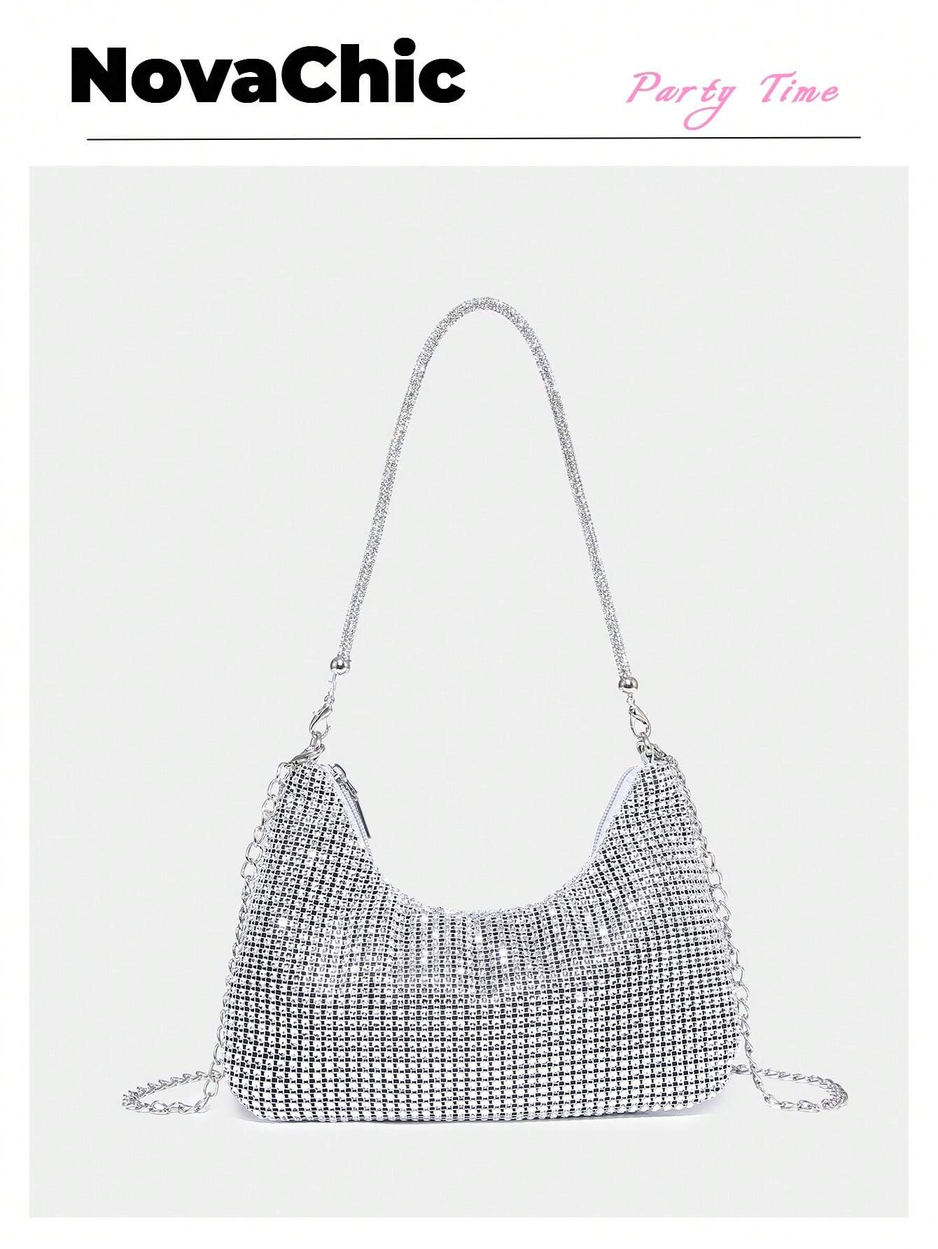 Lightweight, Business Casual Rhinestone Decor Bucket Bag Mini Drawstring Design, Clear Bag Faux Pearl Bag Evening Bag,Bride, Wedding Items