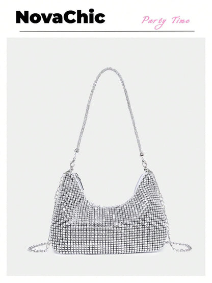 Lightweight, Business Casual Rhinestone Decor Bucket Bag Mini Drawstring Design, Clear Bag Faux Pearl Bag Evening Bag,Bride, Wedding Items
