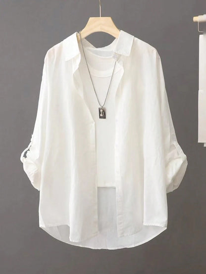 Lightweight Solid Color Casual Sunscreen Shirt, Long Sleeve Minimalist Outerwear For Spring/Summer