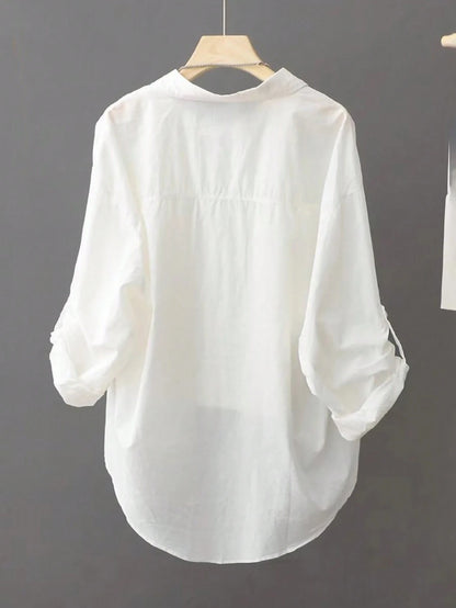 Lightweight Solid Color Casual Sunscreen Shirt, Long Sleeve Minimalist Outerwear For Spring/Summer
