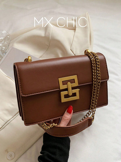 Lightweight, Business Casual Metal Decor Flap Chain Shoulder Bag For  Perfect For Office