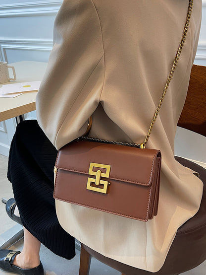 Lightweight, Business Casual Metal Decor Flap Chain Shoulder Bag For  Perfect For Office