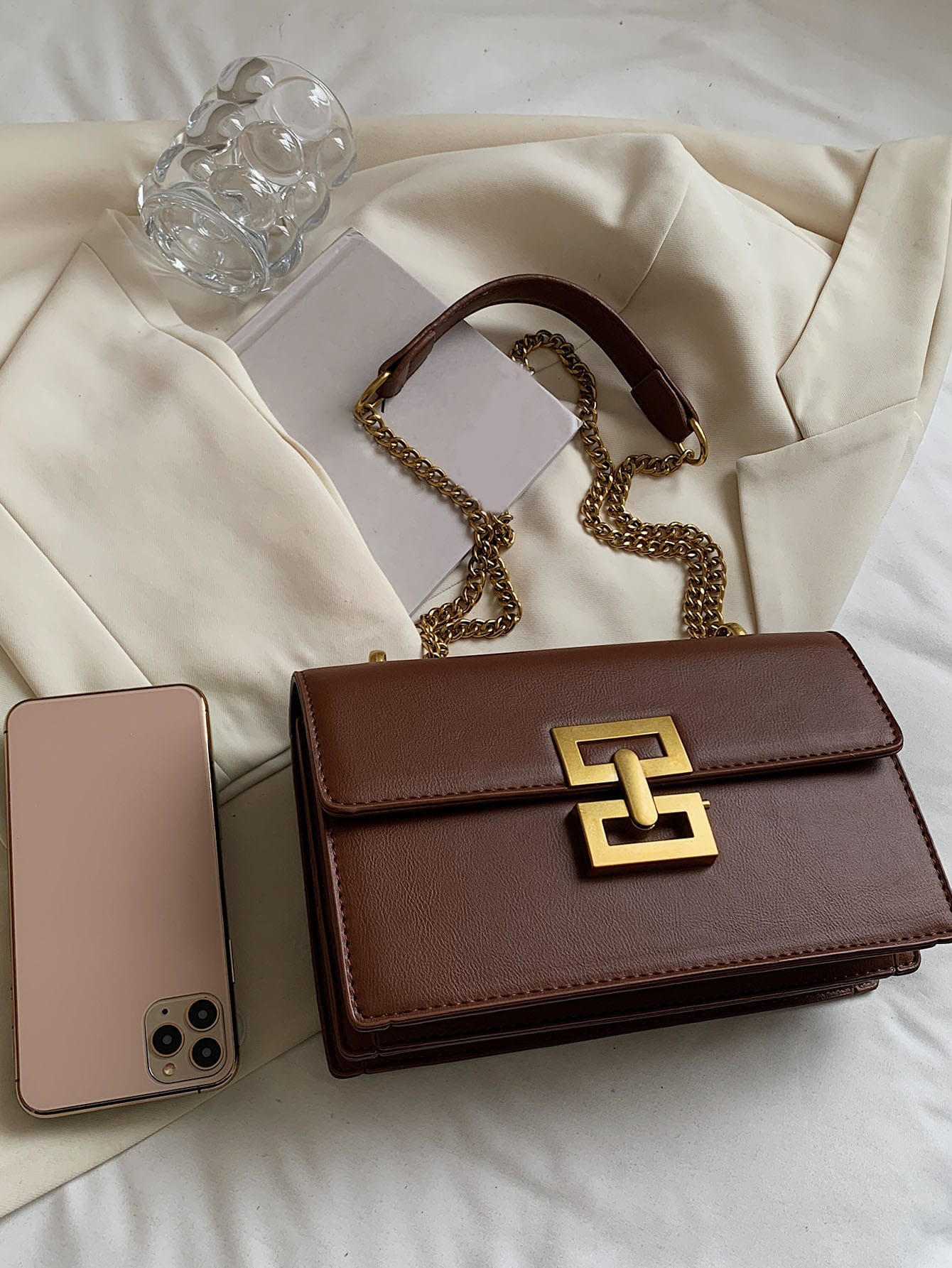 Lightweight, Business Casual Metal Decor Flap Chain Shoulder Bag For  Perfect For Office