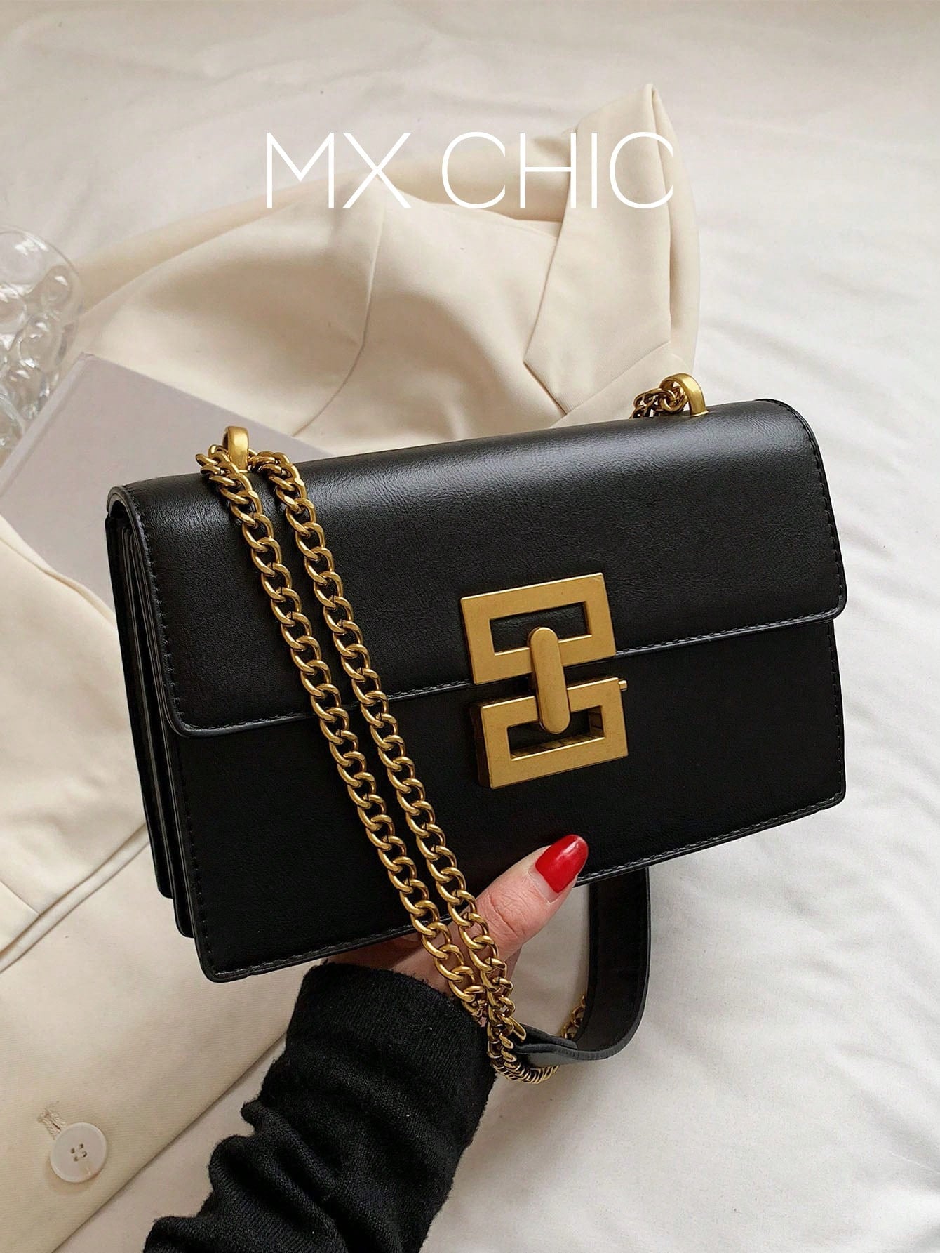 Lightweight, Business Casual Metal Decor Flap Chain Shoulder Bag For  Perfect For Office