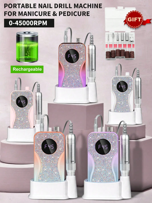 LIMEGIRL Rechargeable Nail Grinder With Diamond Encrusted Electric Nail File, Suitable For Removing Gel & Acrylic Nails, Polishing And Shaping, For Home And Salon Use, Available In Mermaid Scale Purpl