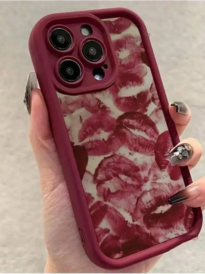 Lip Element White Fashion Phone Shockproof Case Red Lip Pattern 1pc White Background Red Lip Shock-Proof Anti-Fall Phone Case Compatible With IPhone 15/15 ProMax/14/13/12/11/7/8/XS/11 Pro Waterproof S