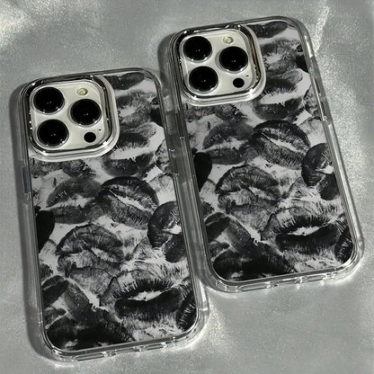 Lip Element White Fashion Phone Shockproof Case Red Lip Pattern 1pc White Background Red Lip Shock-Proof Anti-Fall Phone Case Compatible With IPhone 15/15 ProMax/14/13/12/11/7/8/XS/11 Pro Waterproof S