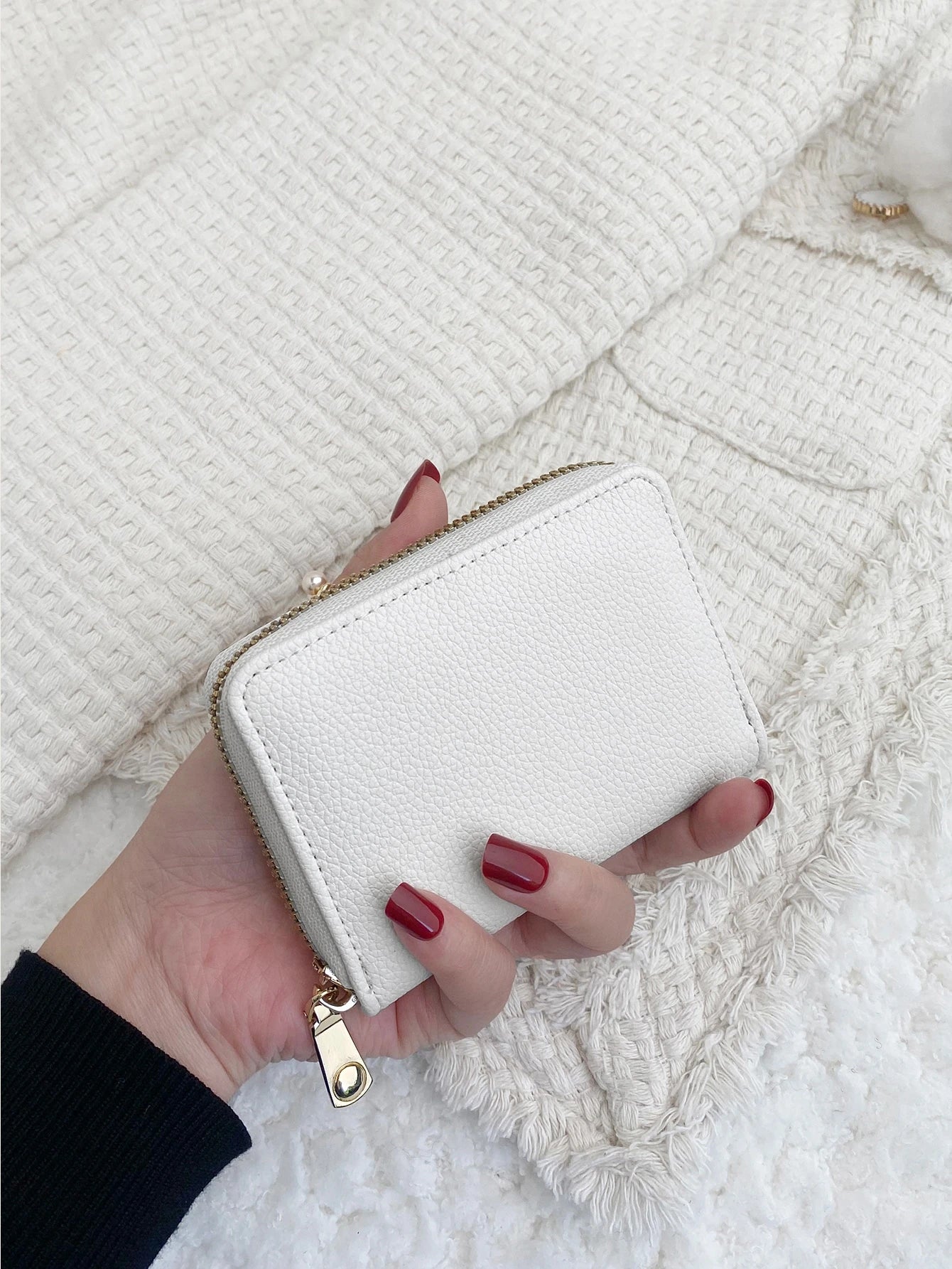 Litchi Embossed Zip Around Multi-Card Card Organizer For Storage Cards Lightweight Portable Card ID Card White-Collar Workers For Female For Holiday For Anniversary For Birthday Gift Accessories Gift