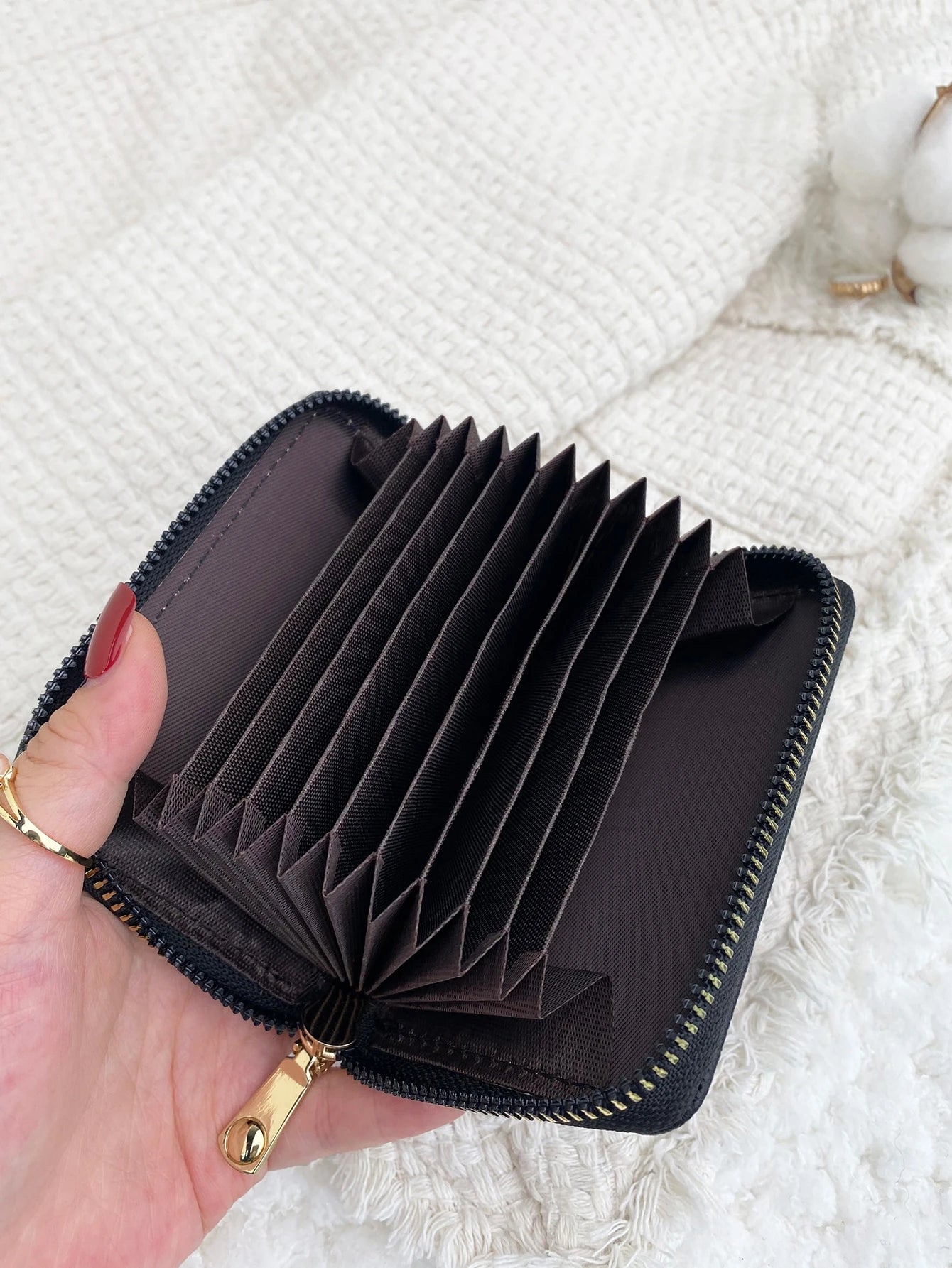 Litchi Embossed Zip Around Multi-Card Card Organizer For Storage Cards Lightweight Portable Card ID Card White-Collar Workers For Female For Holiday For Anniversary For Birthday Gift Accessories Gift
