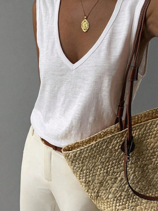 Livesso Women's Loose White Tank Top, Elegant Business Casual Office Wear, Commuter Undershirt, Summer