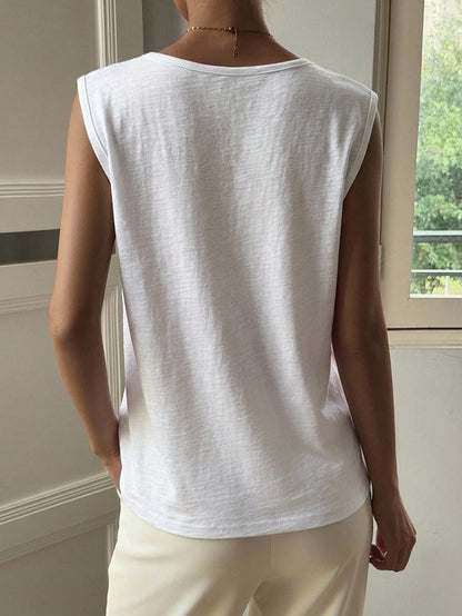 Livesso Women's Loose White Tank Top, Elegant Business Casual Office Wear, Commuter Undershirt, Summer