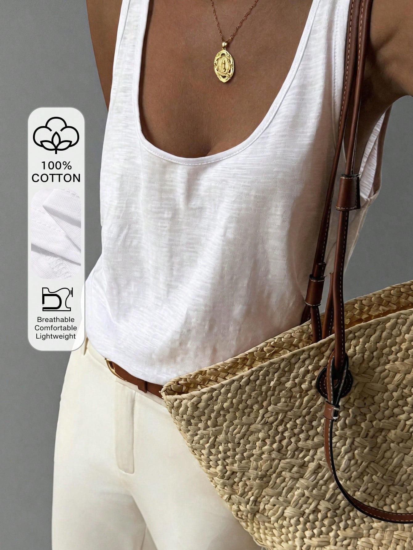 Livesso Women's Loose White Tank Top, Elegant Business Casual Office Wear, Commuter Undershirt, Summer