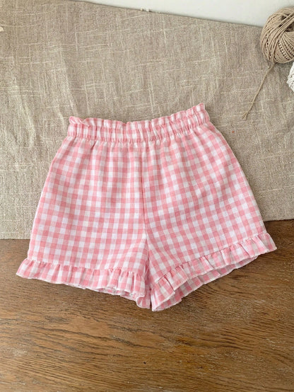 LMoss Kids Babygirl Cute Plaid Elastic Waist Shorts, Versatile For Summer