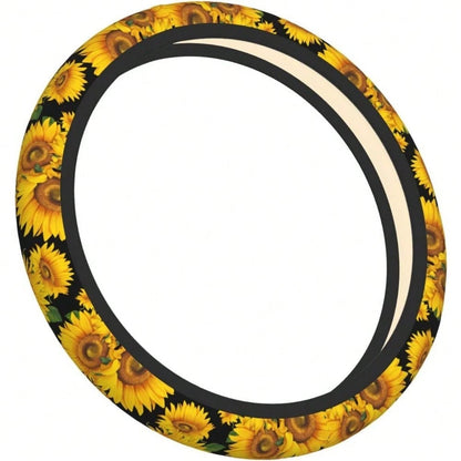Local Shipping 2025 New 15in Universal Car Accessories Fit Cars, SUVs, Auto,Vintage Daisy Neoprene Steering Wheel Cover Anti-Slip Elastic Flower Floral Steering Wheel Protective Cover