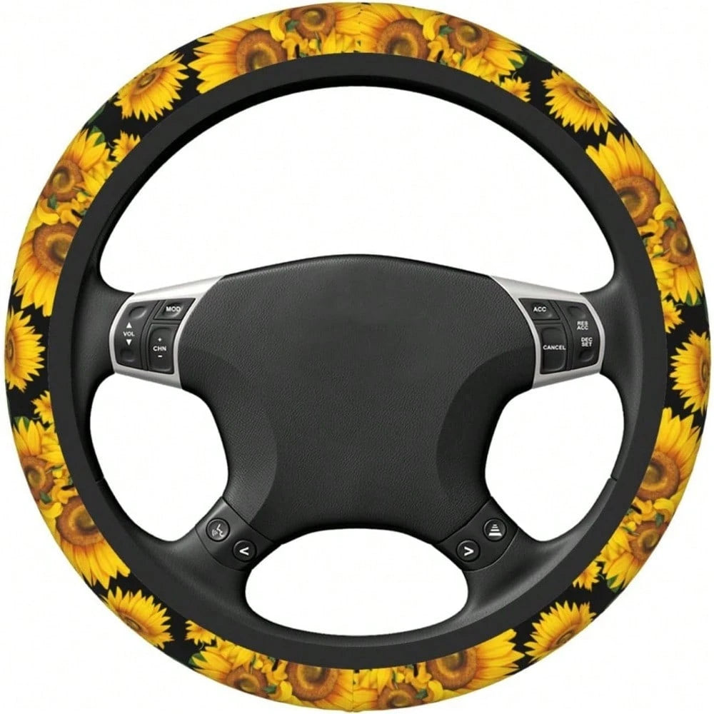 Local Shipping 2025 New 15in Universal Car Accessories Fit Cars, SUVs, Auto,Vintage Daisy Neoprene Steering Wheel Cover Anti-Slip Elastic Flower Floral Steering Wheel Protective Cover