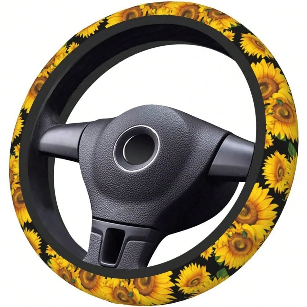 Local Shipping 2025 New 15in Universal Car Accessories Fit Cars, SUVs, Auto,Vintage Daisy Neoprene Steering Wheel Cover Anti-Slip Elastic Flower Floral Steering Wheel Protective Cover
