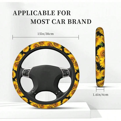 Local Shipping 2025 New 15in Universal Car Accessories Fit Cars, SUVs, Auto,Vintage Daisy Neoprene Steering Wheel Cover Anti-Slip Elastic Flower Floral Steering Wheel Protective Cover