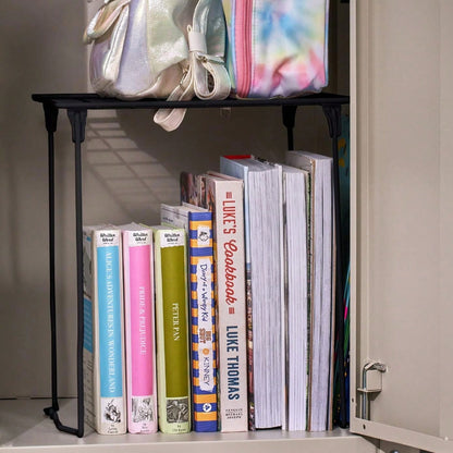 LockerMate Stac-A-Shelf Locker Organizer Shelf, Stackable, Extra Tall, Fits Standard Size School Lockers, Black
